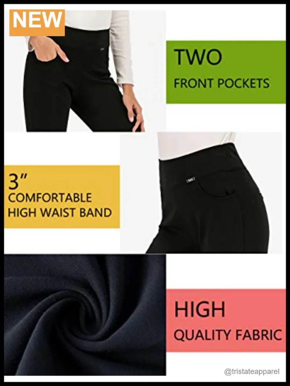 Slim Fit High Waist Pull On Dress Pants with Pockets for Work